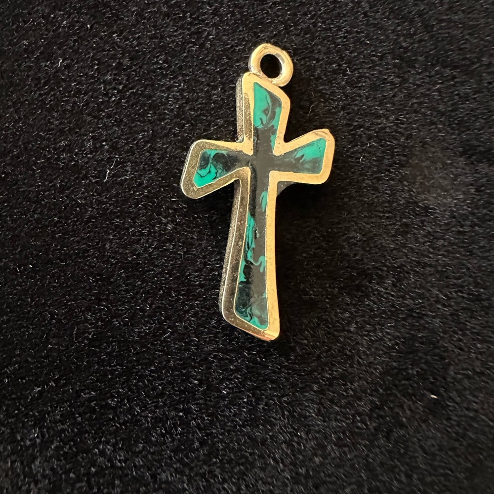Gold and Green Cross Pendant Necklace